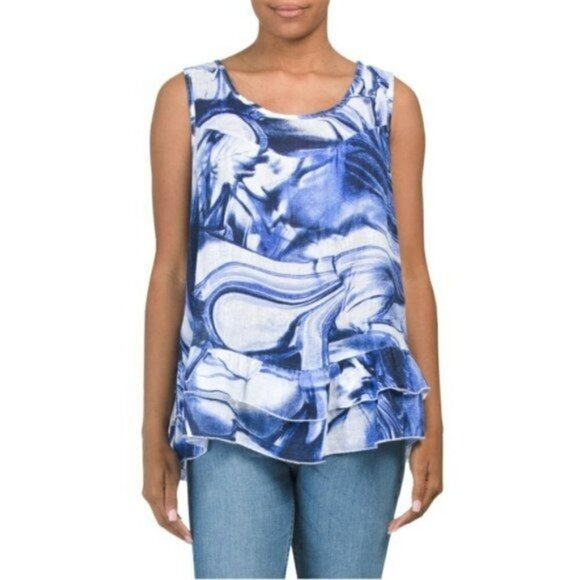 NWT PIAZZA DEL TEMPIO Italian Linen Abstract Print Tiered Blouse Top - Picture 2 of 6